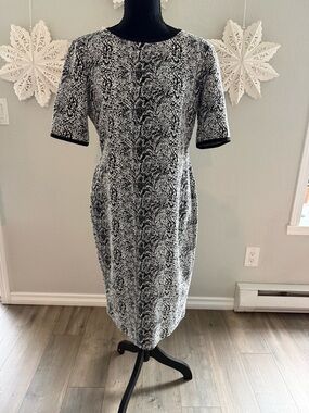 Taylor Black and White Snake-Print Midi Dress